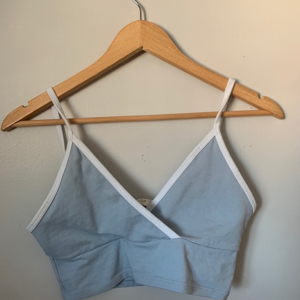 Light blue cropped brandy tank top.